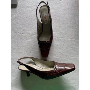 Talbots Womens Luca Brown Leather Slingback Heels 9M Made In Spain